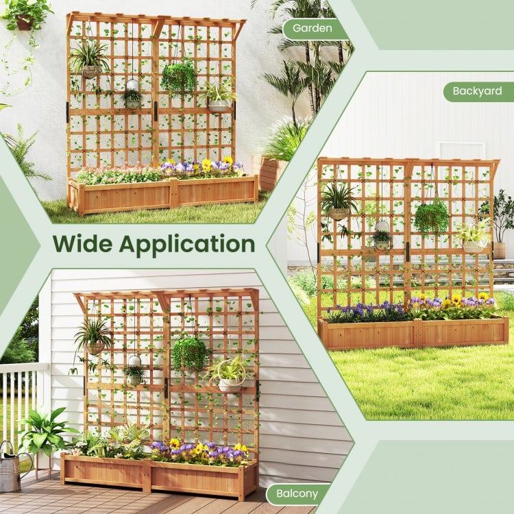 71 Inches Large Wooden Planter Container with Trellis and Hanging Roof-Orange