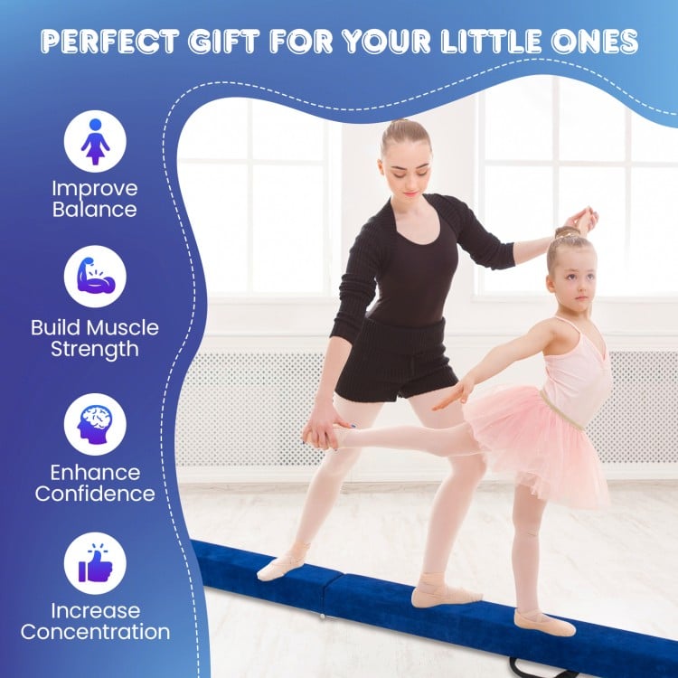9 FT Folding Gymnastics Balance Beam with Anti-slip Base and Pine Wood Frame-Blue