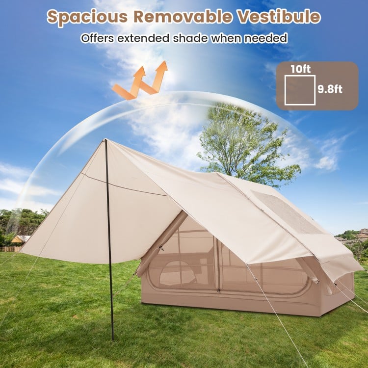 4-6 People Inflatable Camping Tent with Porch and Carrying Bag-Beige