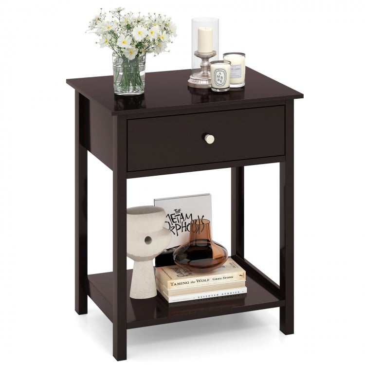 Wooden Storage Shelf with Drawer for Bedroom and Living Room-Brown