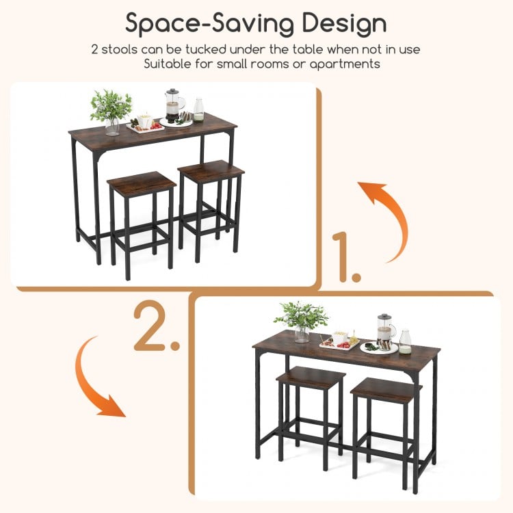 Industrial 3-Piece 47.5" Counter-Height Dining Table and 2 Bar Stools-Coffee