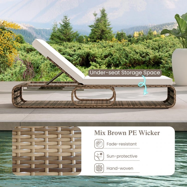 7-Position Adjustable PE Rattan Outdoor Chaise Lounge Chair-White