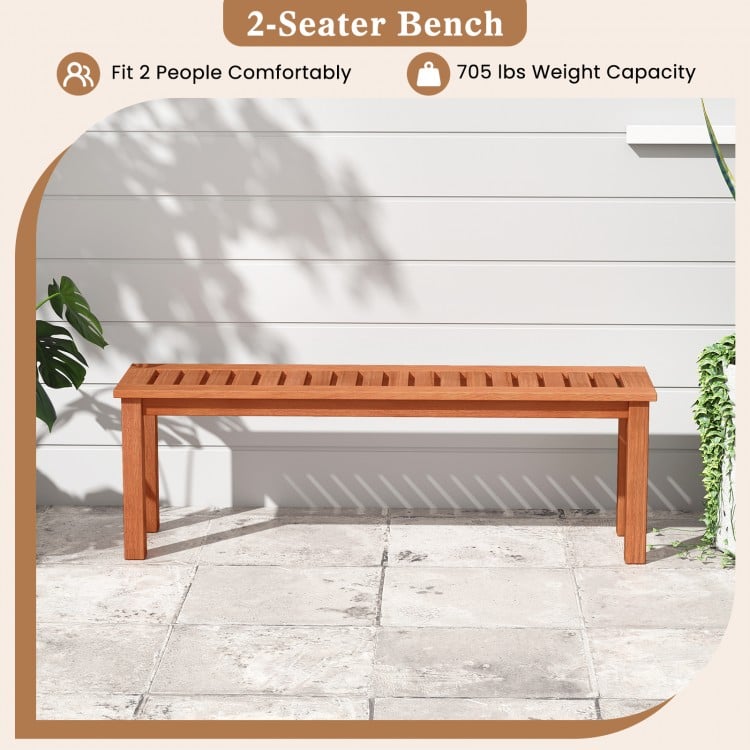 47 Inch Patio Wood Bench with Slatted Seat 2-Person