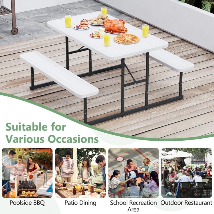 Picnic Table Bench Set for 2-4 People Outdoor Rectangular Camping Dining Table-White