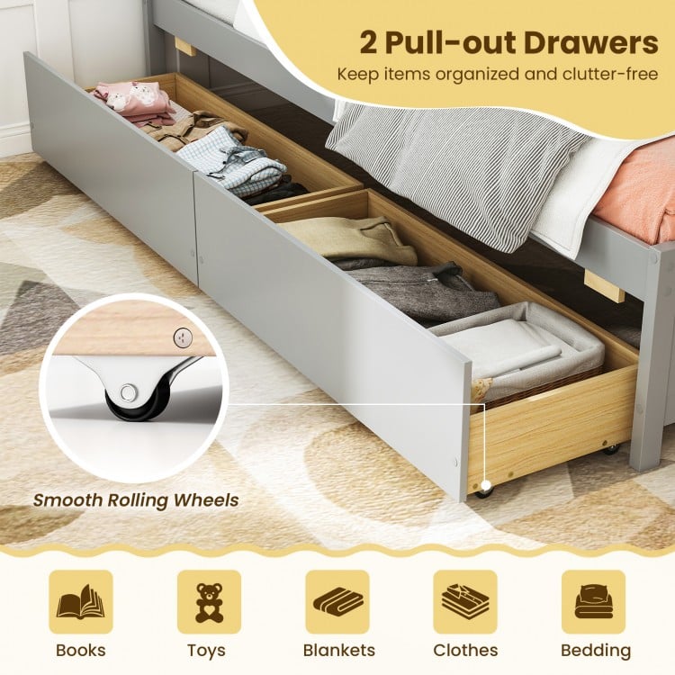 Twin Size Daybed with 2 Storage Drawers No Box Spring Needed-Gray