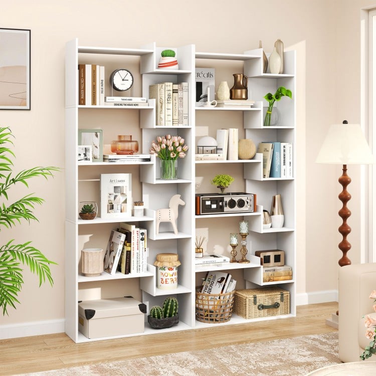 6-Tier Bookshelf Wooden Bookcase with 2 Anti-Tipping Kits Open Display Shelf-White