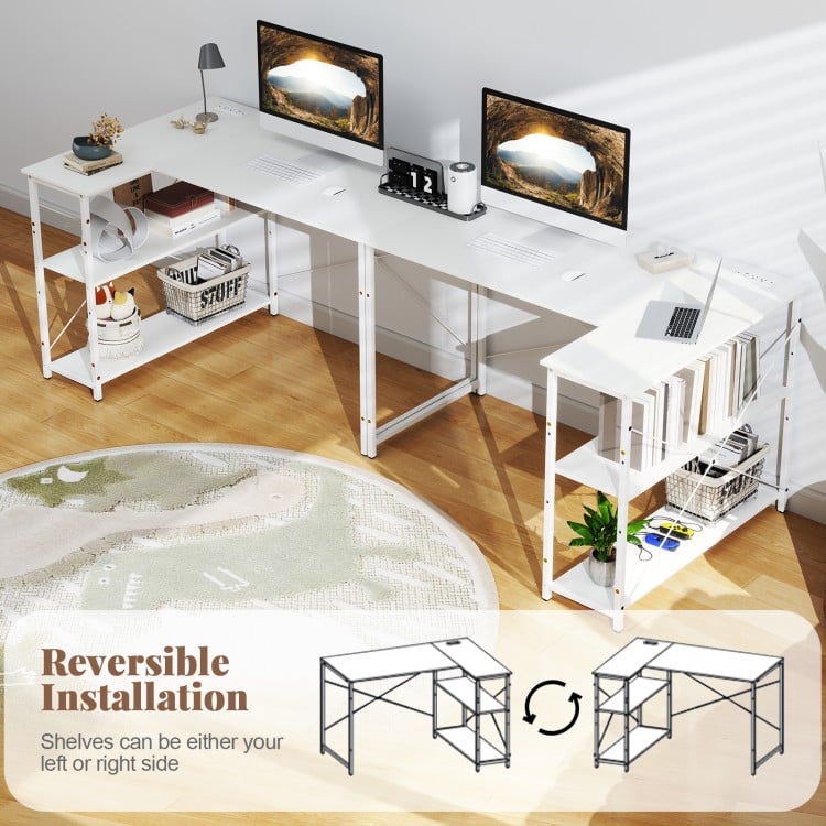 L-shaped 47 Inch Reversible Corner Desk with Adjustable Storage Shelves-White