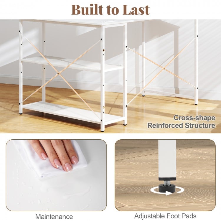 L-shaped 47 Inch Reversible Corner Desk with Adjustable Storage Shelves-White
