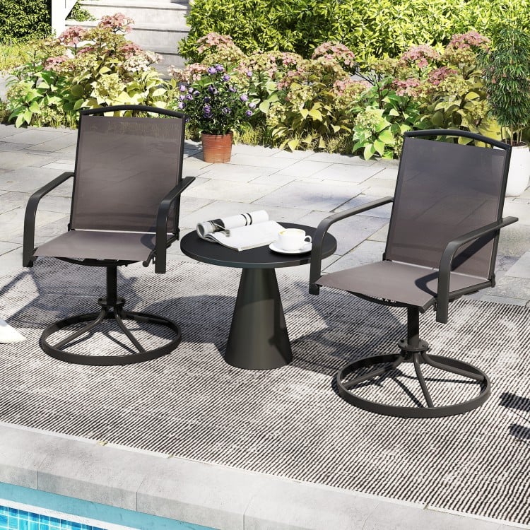 Outdoor Swivel Chairs Set of 2 with High Back and Breathable Seat-Gray