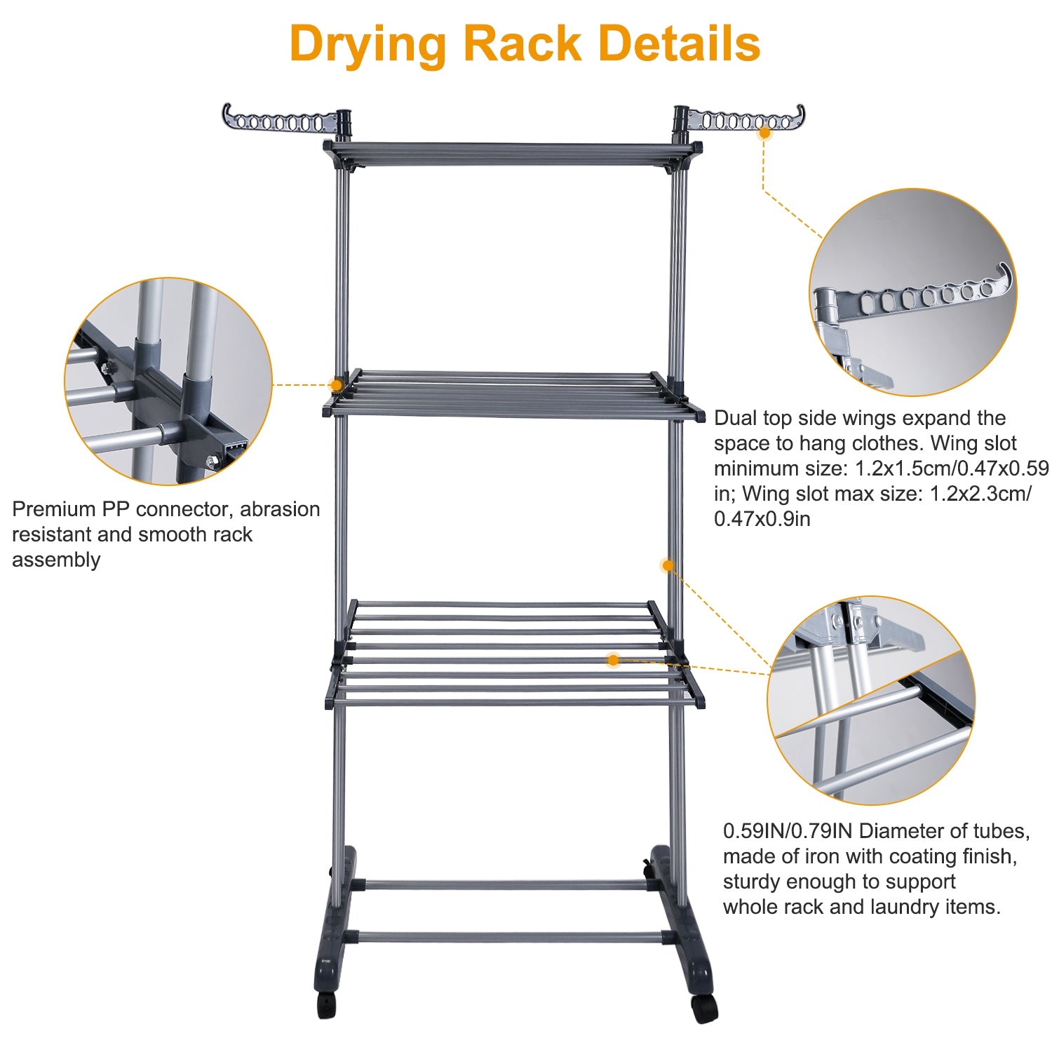 Clothes Drying Rack Rolling Collapsible Laundry Dryer Hanger Stand Rail Shelve
Wardrobe Clothing Drying Racks w/ Dual Side Wings