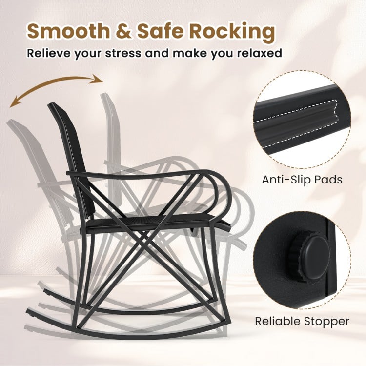 3 Piece Patio Rocking Set with Smooth Rocking Motion Outdoor Rocker Chair Bistro Set-Black