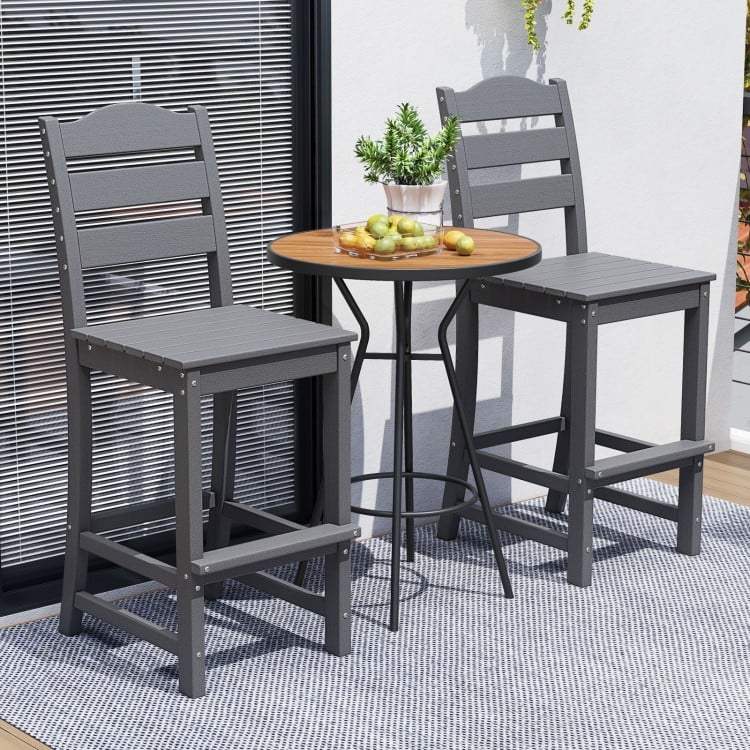 30 Inches Counter Height HDPE Bar Stool with Backrest and Footrest-Gray