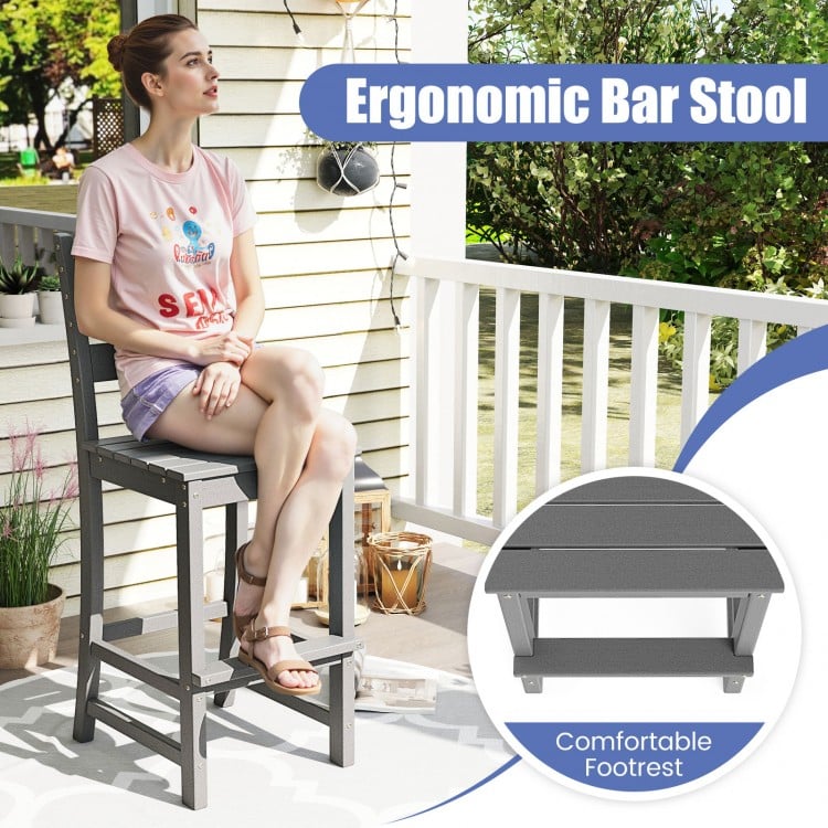 30 Inches Counter Height HDPE Bar Stool with Backrest and Footrest-Gray