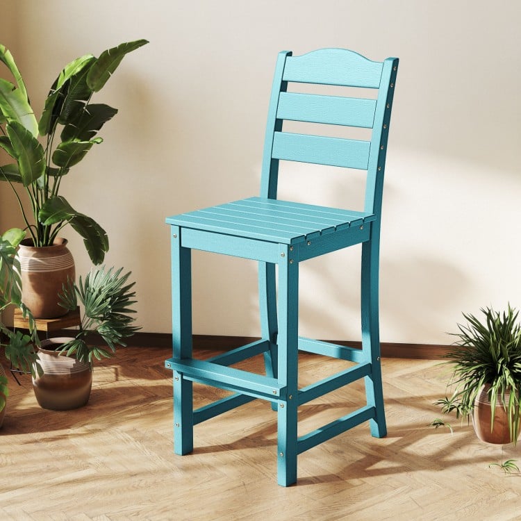 30 Inches Counter Height HDPE Bar Stool with Backrest and Footrest-Turquoise