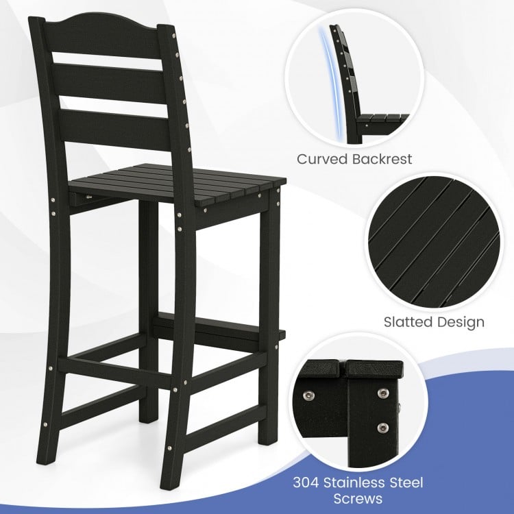 30 Inches Counter Height HDPE Bar Stool with Backrest and Footrest-Black