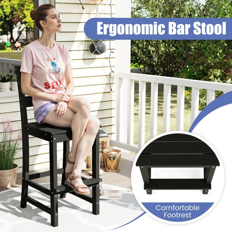 30 Inches Counter Height HDPE Bar Stool with Backrest and Footrest-Black