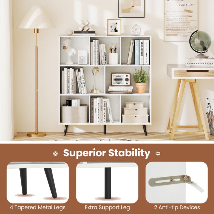 8-Cube Bookcase with 5 Tapered Metal Legs-White