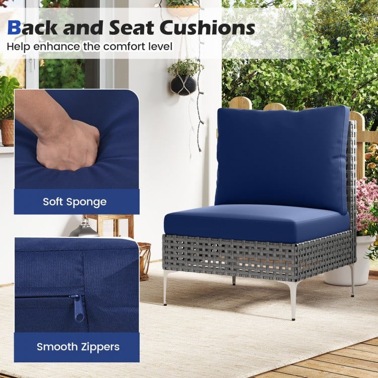3 Pieces PE Rattan Conversation Chairs with Tempered Glass Coffee Table for Garden Porch-Navy