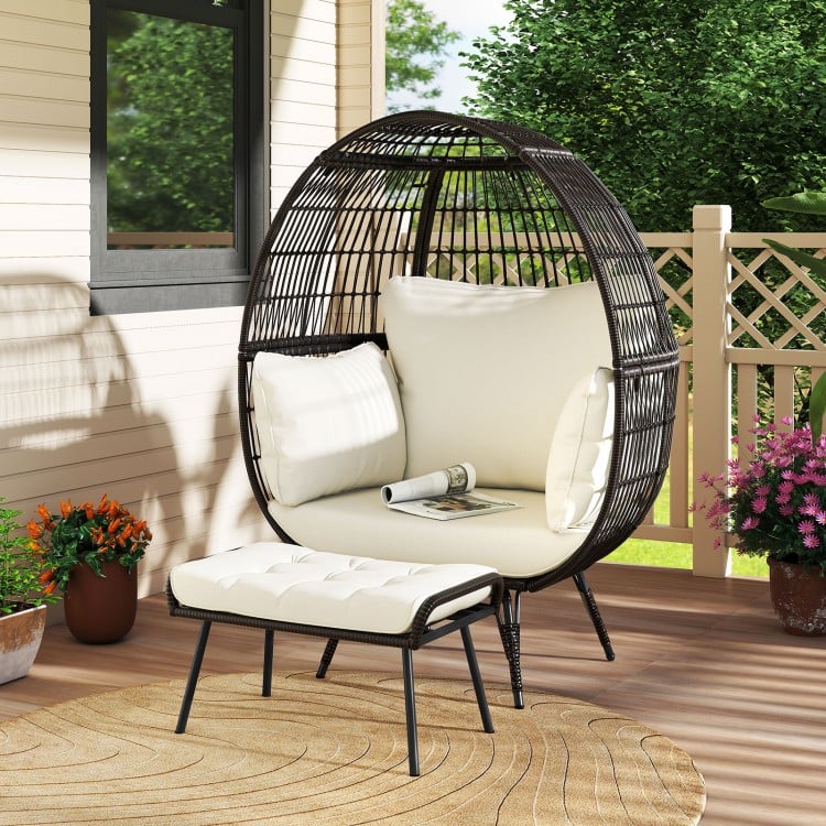 Oversized Egg Chair with Ottoman and Soft Cushions
