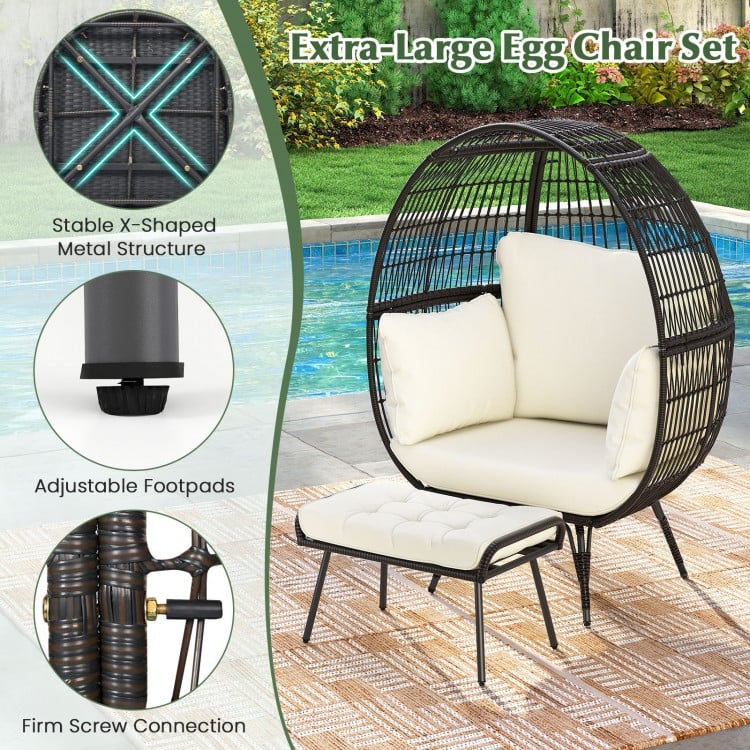 Oversized Egg Chair with Ottoman and Soft Cushions