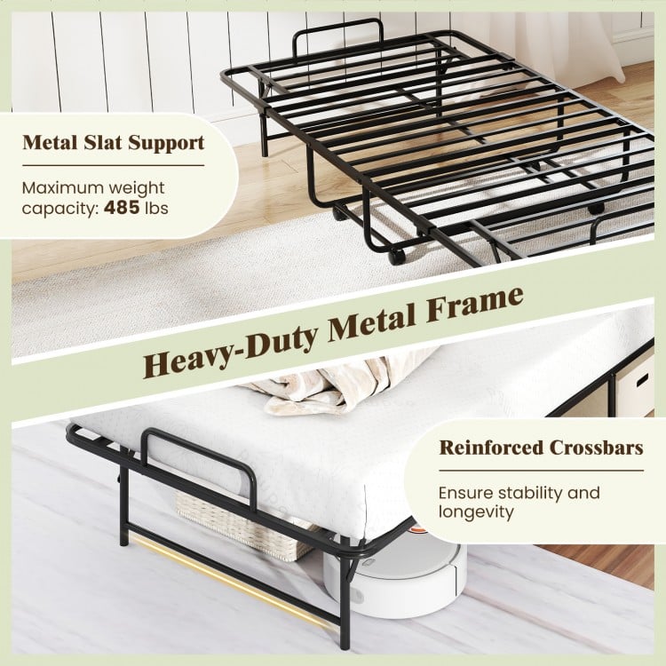 75 x 38 Inch Folding Bed with Mattress Twin Size Rolling Guest Bed