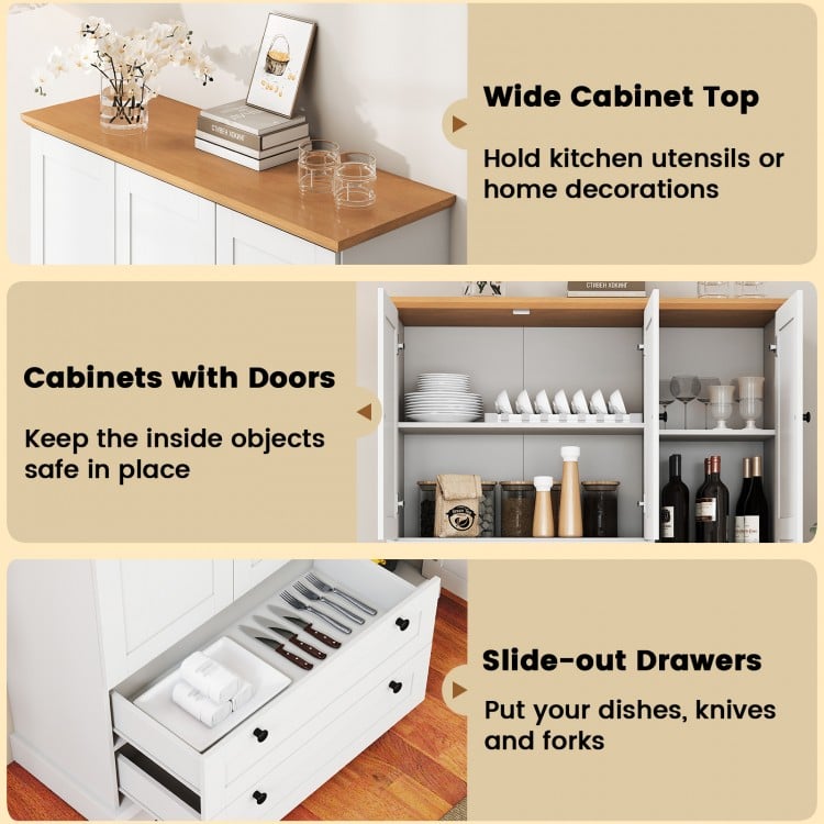 47.5 Inch Kitchen Freestanding Storage Cabinet with 3 Doors and 2 Large Drawers-White