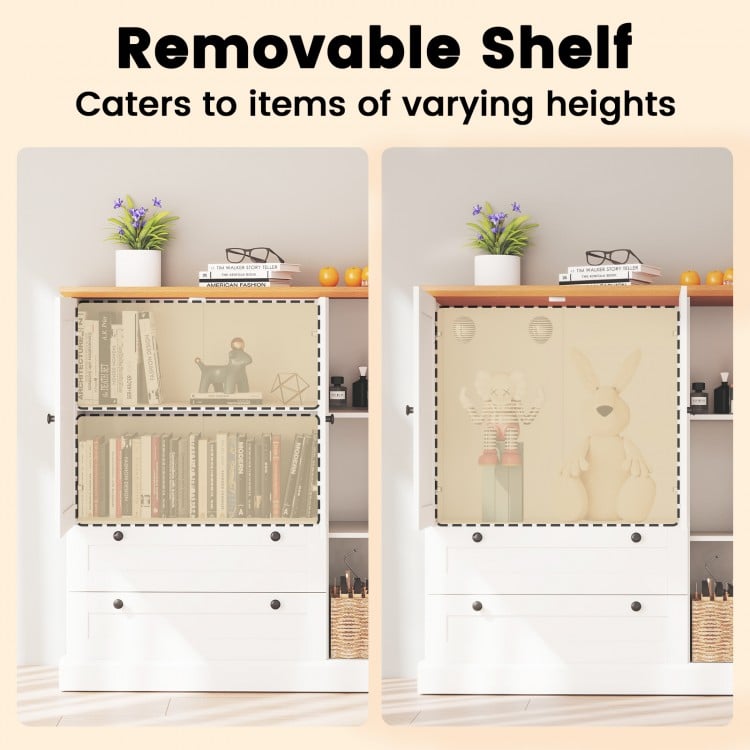 47.5 Inch Kitchen Freestanding Storage Cabinet with 3 Doors and 2 Large Drawers-White