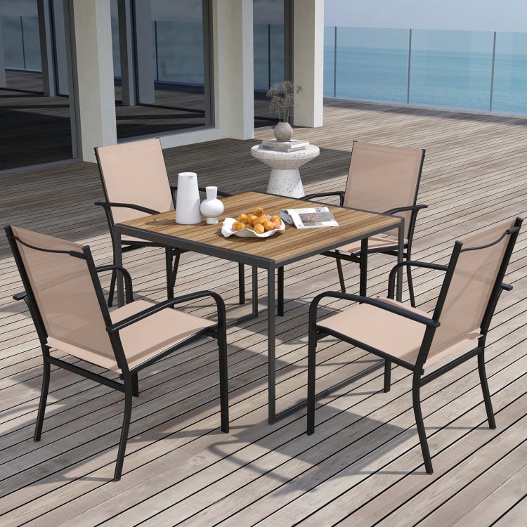 Outdoor Dining Chairs Set of 4 with High Back and Metal Frame-Coffee