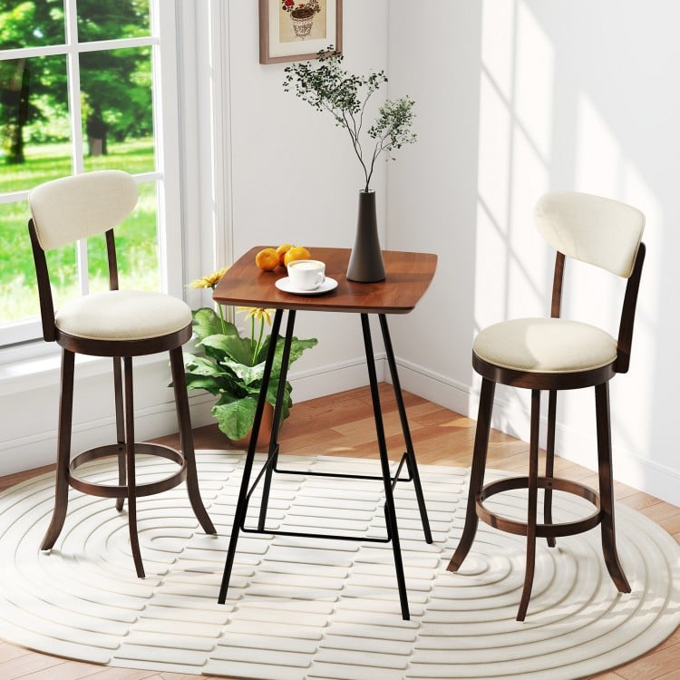 30.5 Inch Bar Height Chairs Set of 2 Swivel High Barstool with Padded Seat and Backrest-Brown