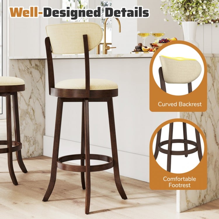 30.5 Inch Bar Height Chairs Set of 2 Swivel High Barstool with Padded Seat and Backrest-Brown