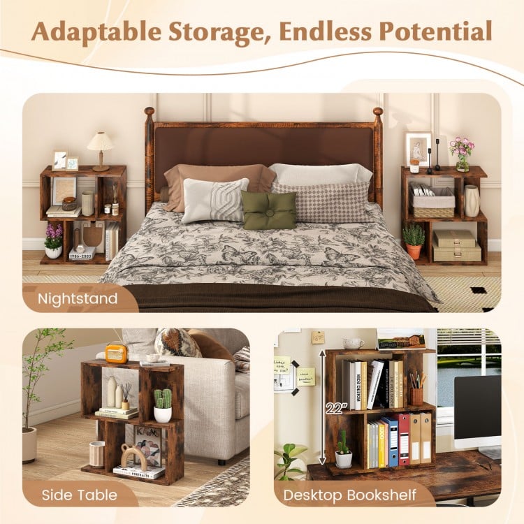 3-Tier Bookshelf with Display Shelf for Small Space-Rustic Brown