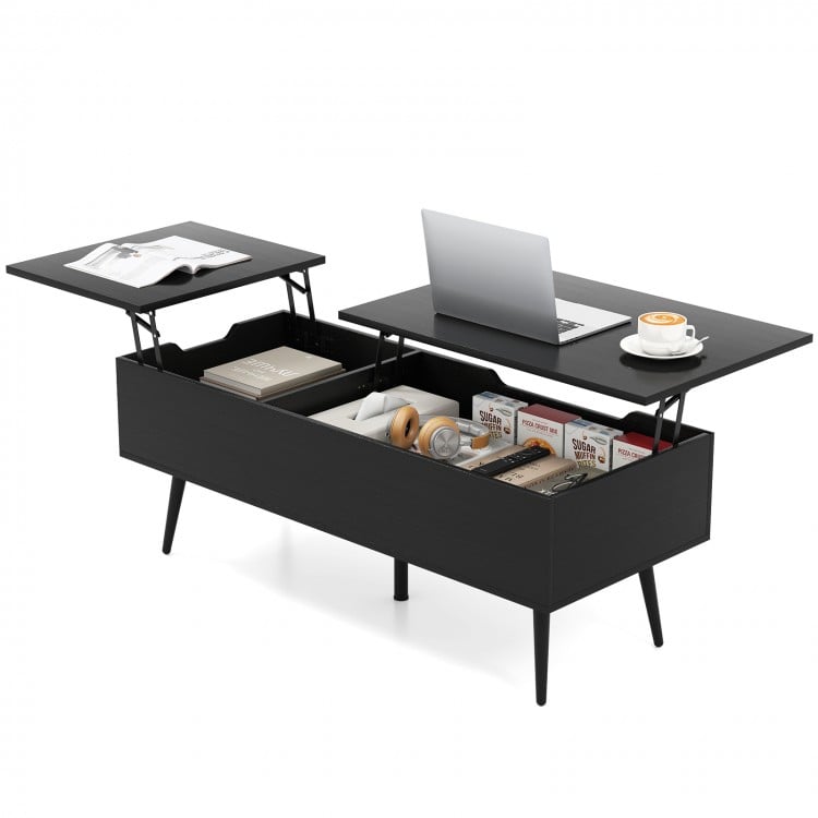 47 Inch Lift Top Coffee Table with 2 Hidden Compartments-Black