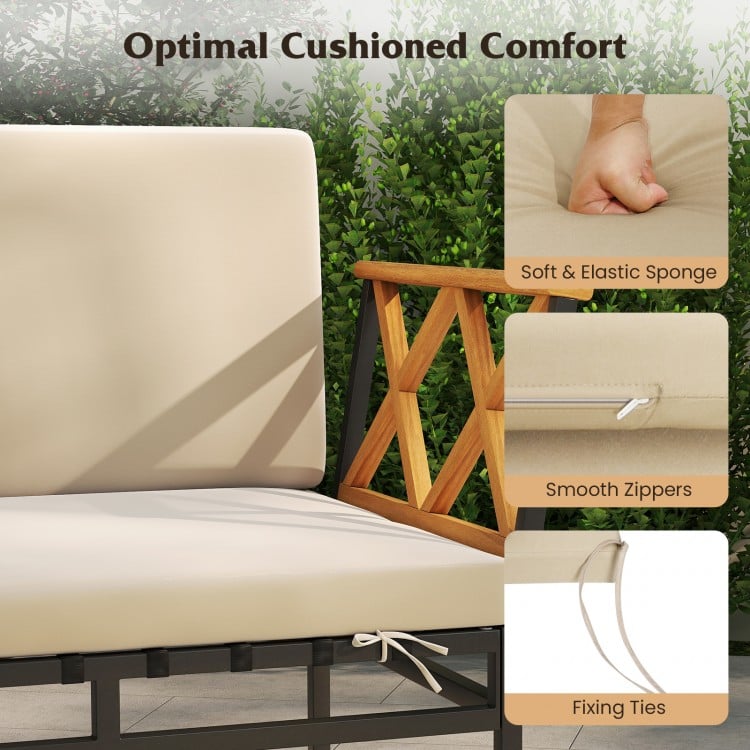 4 Pieces Patio L-Shaped Sofa Set with Cushions and Side Table-Brown