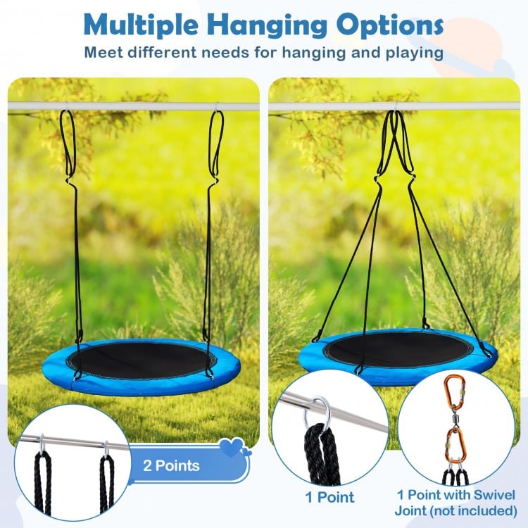 40 Inches Saucer Tree Swing Round with Lights for Kids and Adults-Blue