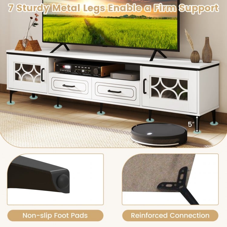Farmhouse TV Stand for TVs up to 80 Inch with 2 Drawers-White