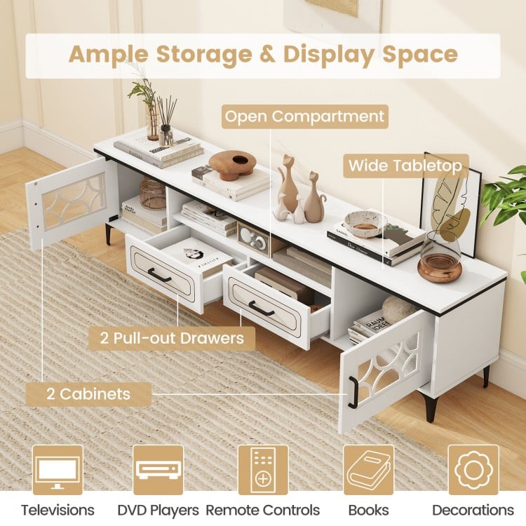Farmhouse TV Stand for TVs up to 80 Inch with 2 Drawers-White