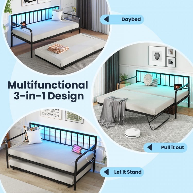 Twin Daybed with Charging Station and LED Lights-Black