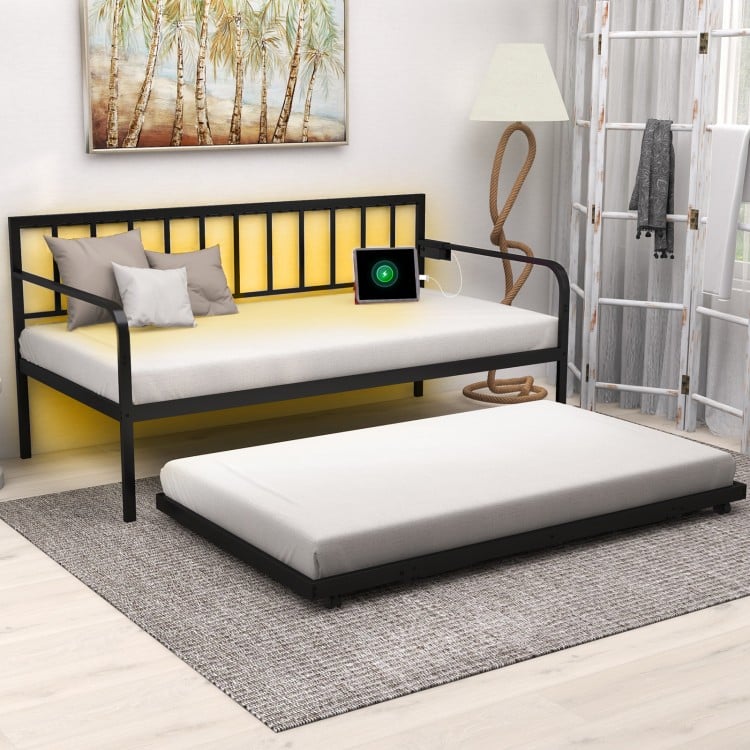 Twin Daybed with Charging Station and LED Lights-Black