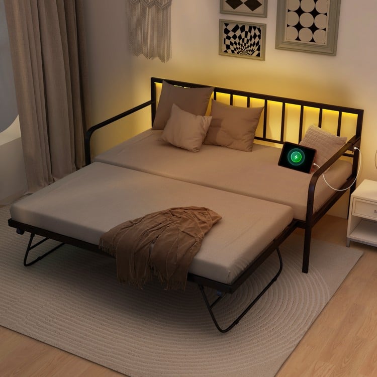 Twin Daybed with Charging Station and LED Lights-Black