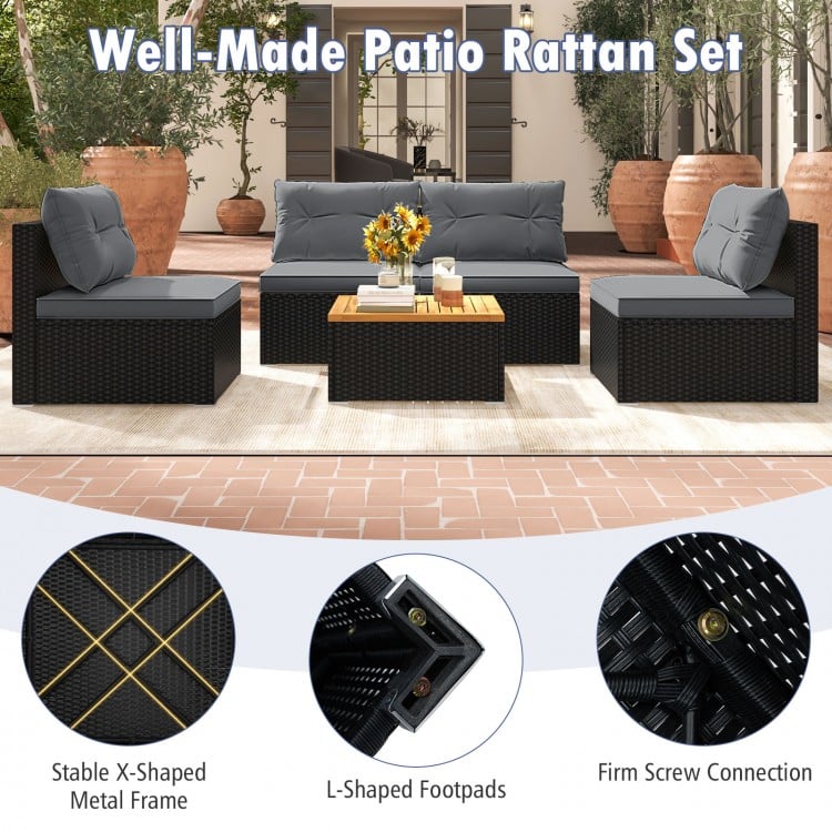 5 Piece Outdoor Furniture Set with Solid Tabletop and Soft Cushions-Gray