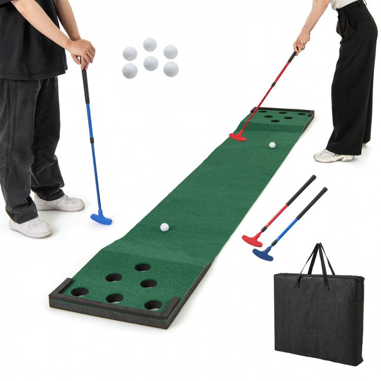 11 FT Indoor Outdoor Putting Green Mat Set with 2 Adjustable Putters & 6 Golf Balls