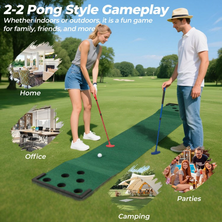 11 FT Indoor Outdoor Putting Green Mat Set with 2 Adjustable Putters & 6 Golf Balls