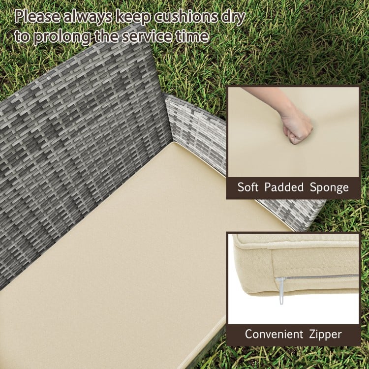 4 Pieces Patio Rattan Conversation Set with Tempered Glass Coffee Table-Beige