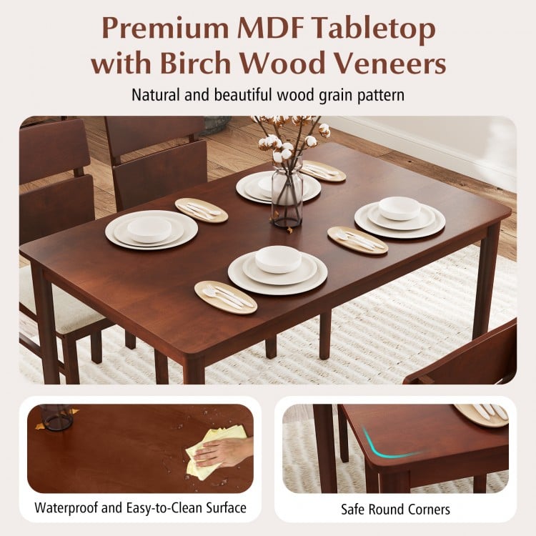5-Piece Dining Table Set with High Curved Back for 4 People-Walnut