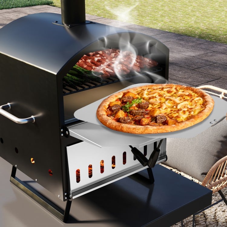 Outdoor 16 Inch 2-Layer Wood Fired Pizza Oven with Square Stone