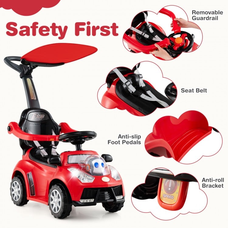 3 in 1 Push Car for Toddler Stroller Sliding Walking Car for Boys and Girls-Red