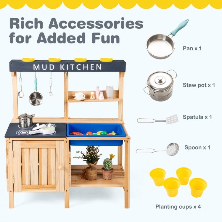 Outdoor Mud Kids Kitchen Playset Wooden Pretend Play Toy with Kitchenware