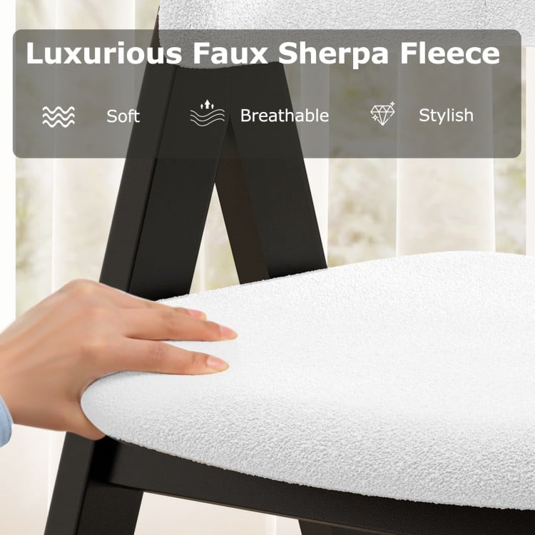 Wooden Dining Chair Set of 2 Mid-Century Modern Sherpa Upholstered Kitchen Dining Room Chairs-Black