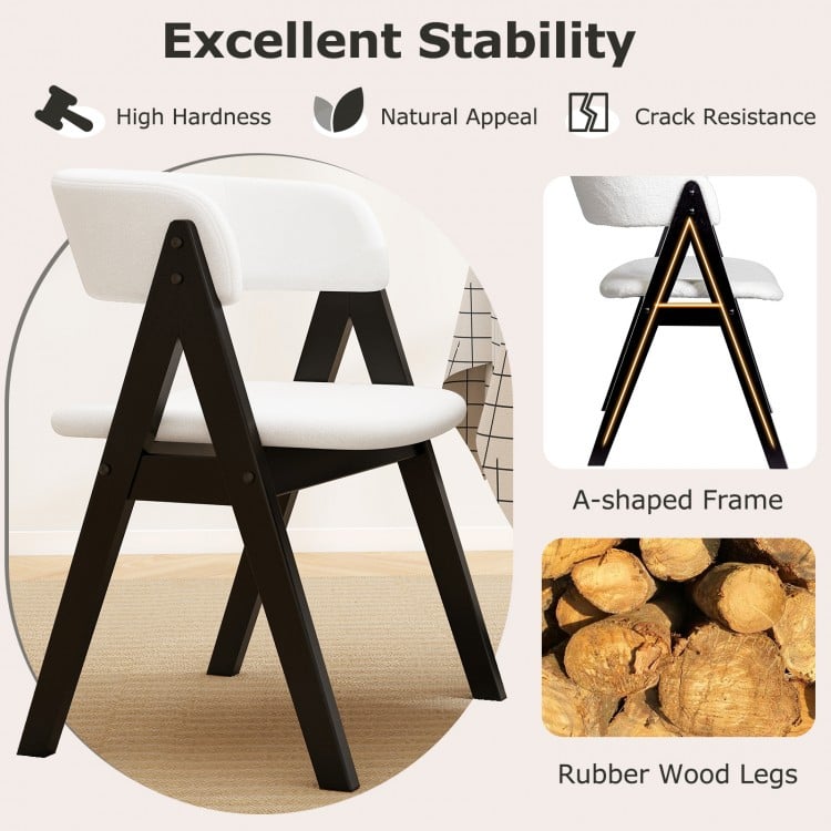 Wooden Dining Chair Set of 2 Mid-Century Modern Sherpa Upholstered Kitchen Dining Room Chairs-Black