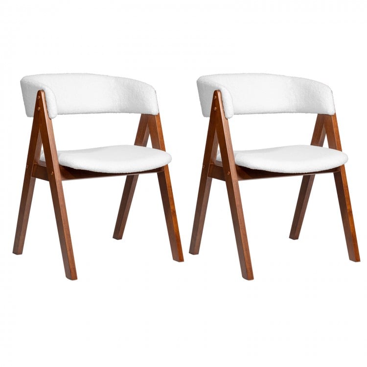 Wooden Dining Chair Set of 2 Mid-Century Modern Sherpa Upholstered Kitchen Dining Room Chairs-Walnut